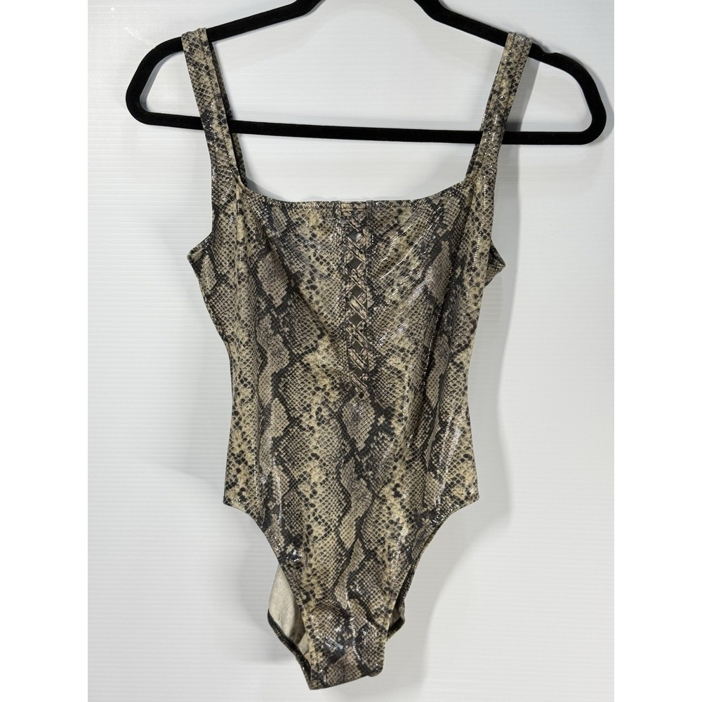 Vintage Gottex Swimsuit One Piece Women Size 10 Deadstock Snake Print Open Front